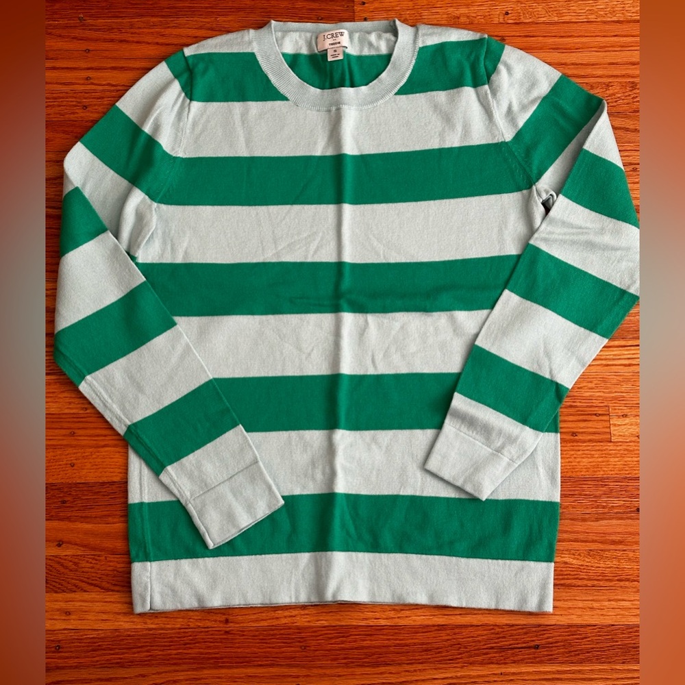 J.Crew Factory Green and Blue Striped Sweater Small